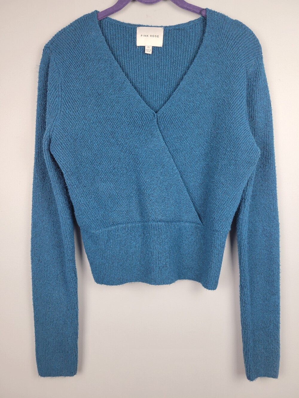Pink Rose Size XL Cropped Wrap V-Neck Sweater